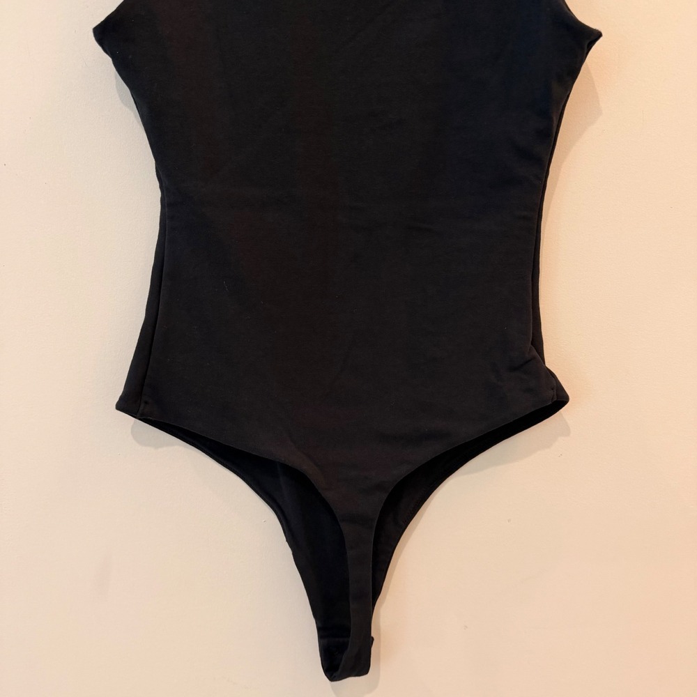 Quince Stretch Cotton Jersey High Neck Sleeveless Bodysuit Organic Black XS NWOT - Picture 8 of 9
